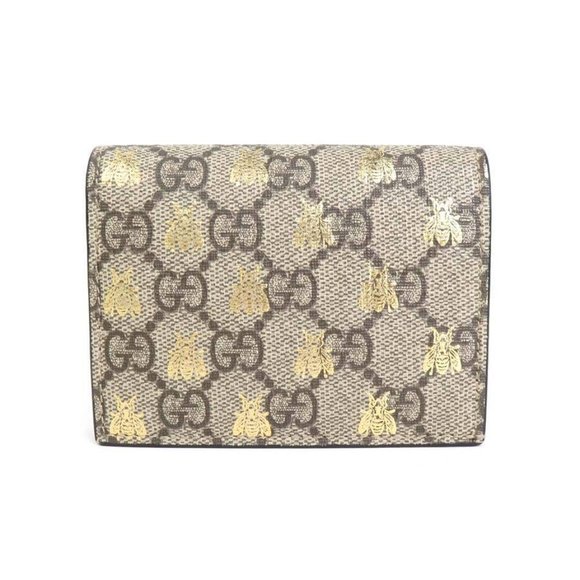 Auth GUCCI GG Supreme Bee Bifold Wallet Brown/Gold PVC - h29988g - Picture 1 of 16